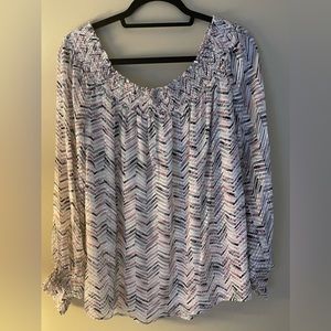 White House Black Market Herringbone Pattern Silk-Lined Blouse